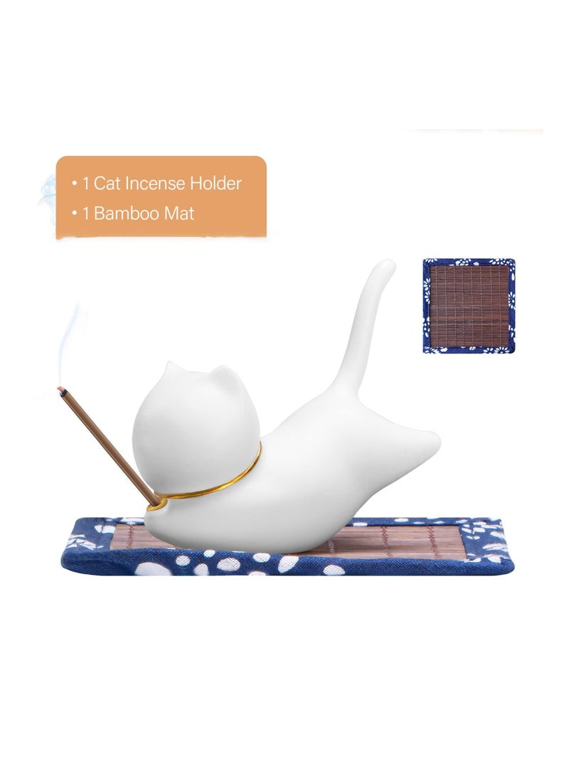كابتن تيك Cat Incense Stick Holder with a Mat, Cute Handmade Minimalist Cat Room Decor Relaxing Fragrance for Yoga Meditation Stress Relief Gift for Cat Lovers (Cute Cat) - Image 3