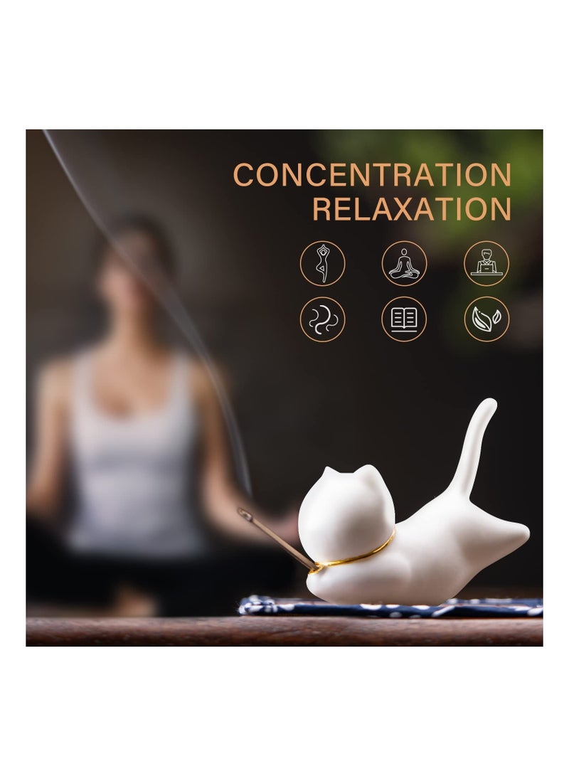 كابتن تيك Cat Incense Stick Holder with a Mat, Cute Handmade Minimalist Cat Room Decor Relaxing Fragrance for Yoga Meditation Stress Relief Gift for Cat Lovers (Cute Cat) - Image 5