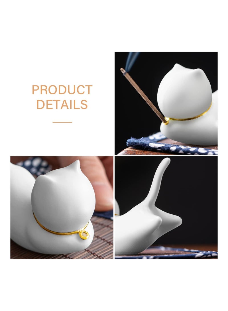 كابتن تيك Cat Incense Stick Holder with a Mat, Cute Handmade Minimalist Cat Room Decor Relaxing Fragrance for Yoga Meditation Stress Relief Gift for Cat Lovers (Cute Cat) - Image 4