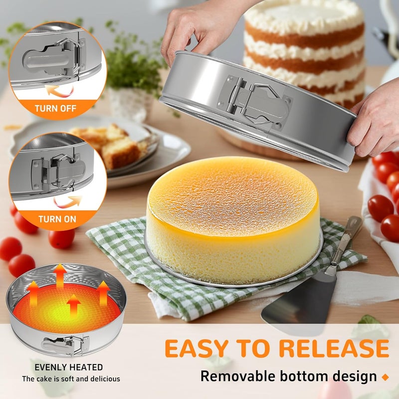 ZeroPone 9 Inch 304 Stainless Steel Springform Pan with Removable Bottom, Nonstick Round Spring Form Cheesecake Pan with 30 Pcs Parchment Paper Liners - Image 3