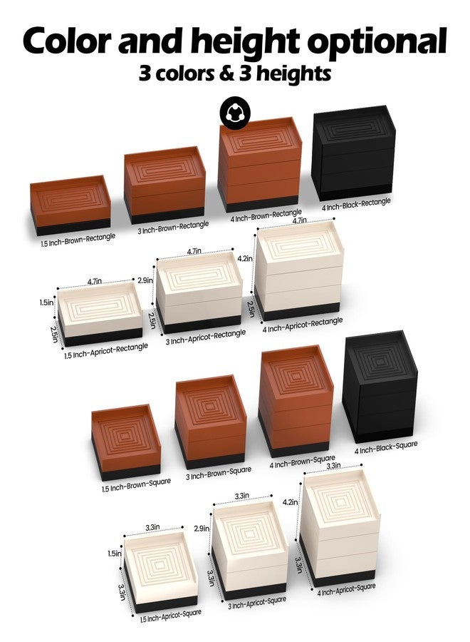 Tclouda Furniture Risers, Tclouda Bed/Sofa/Desk/Table/Chair Leg/Fridge Lifts to 1.5, 3 and 4 in, Rectangle Adjustable Risers Blocks for Extenders, Heavy Duty Supports Up to 1300 Lbs, 3 in-Black-Square - Image 2