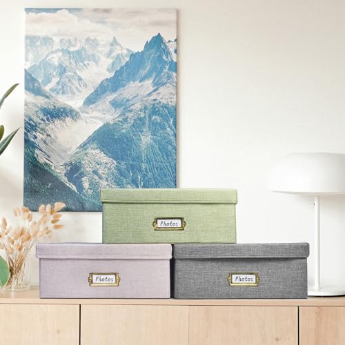 Sprsthai Linen Photo Storage Box – Holds 1700 Photos, Photo Organizer with Lid for Photo, Pictures, 24 Adjustable Dividers & 72 Labels Multi-Use Organizer Memory Box for Envelopes, Baby, Wedding, Cards Grey - Image 5