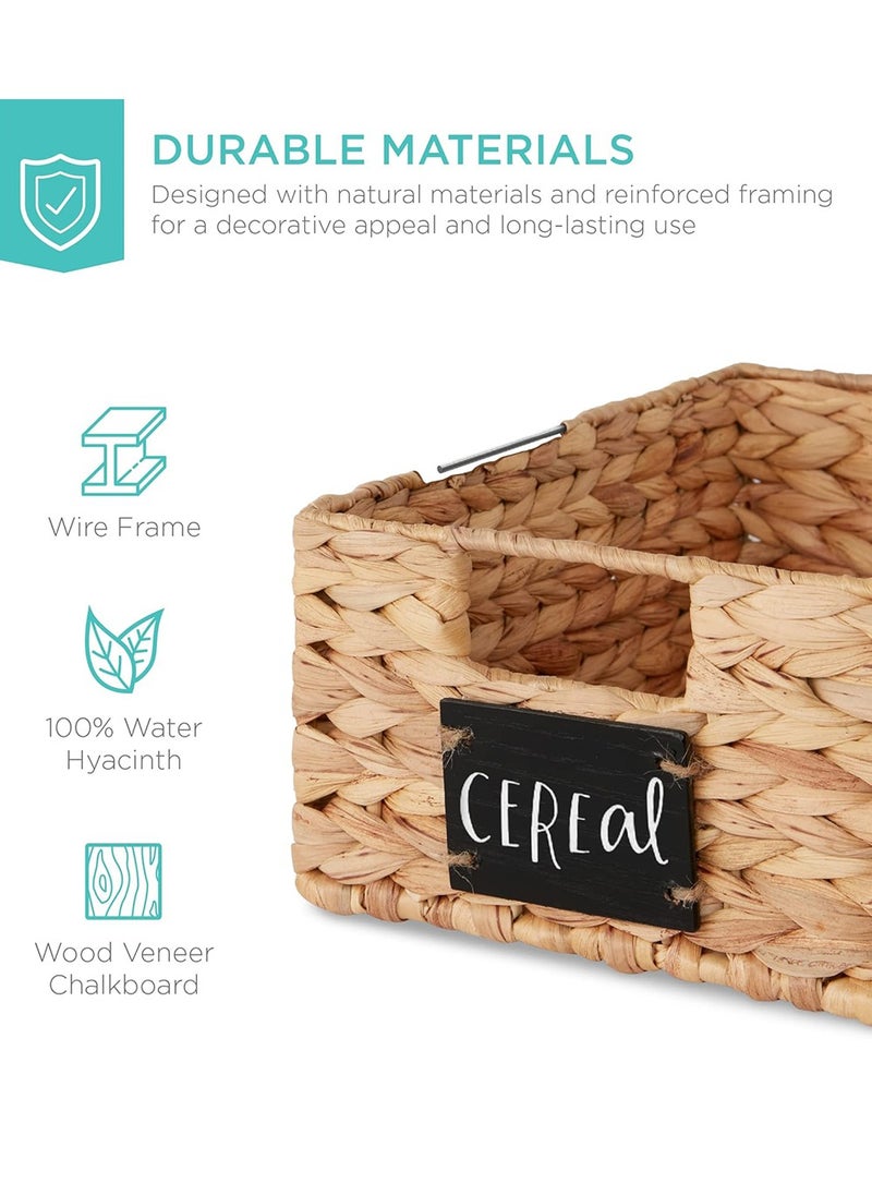 LENND 4 Hand Woven Water Hyacinth Food Baskets, Woven Storage Bags with Chalkboard Labels, Countertop Cabinet Organizers for Bedroom Living Room Home Storage and Decoration  - Image 5