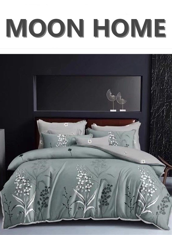 MOON HOME King/Queen/Single size Soft and Breathable Microfiber Hypoallergenic Beautiful Design Duvet Cover Set ,set includes 1 Comforter Cover, 1 Fitted Bedsheet, 4 Pillowcases 