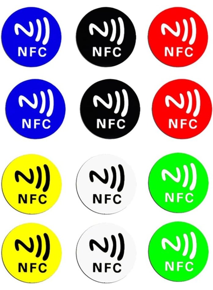 Rubik NFC 215 Tags, Anti Metal Self-adhesive Ntag215 Stickers for iPhone and Android Smartphones and NFC-Enabled Devices, Ntag 215 Support 13.56mhz RFID, 504 Bytes Memory (Multicolor, 12 Tags) - Image 1