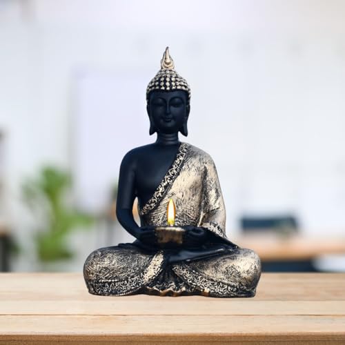 Saugat Traders Sitting Buddha Statue with Tea Light Candle Holder for Diwali Home Decor, Living Room Showpiece - New Year - Housewarming Gifts - Good Luck Return Gift - Image 3