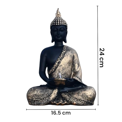 Saugat Traders Sitting Buddha Statue with Tea Light Candle Holder for Diwali Home Decor, Living Room Showpiece - New Year - Housewarming Gifts - Good Luck Return Gift - Image 4