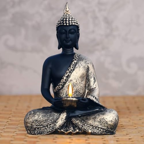 Saugat Traders Sitting Buddha Statue with Tea Light Candle Holder for Diwali Home Decor, Living Room Showpiece - New Year - Housewarming Gifts - Good Luck Return Gift - Image 1