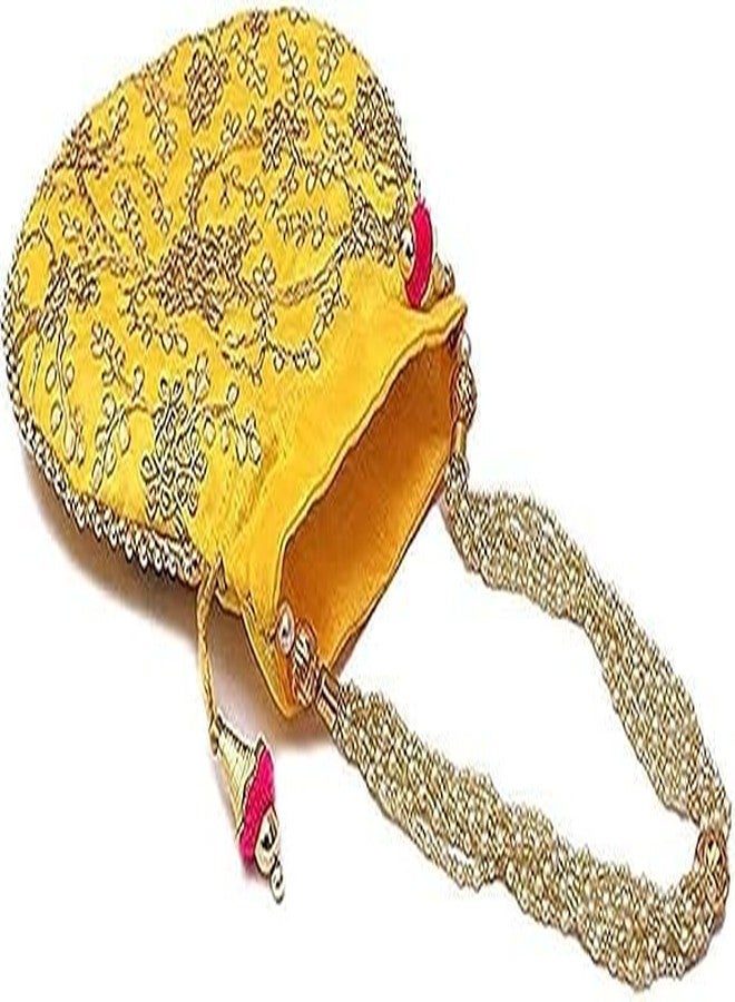 Pamidhar Ethnic Designer Embroidered Potli Bag for Women with Pearl Handle Handmade Bridal Batwa Wristlet for Weddings & Parties (Multicolor) - Image 4