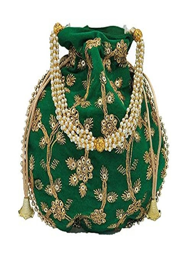 Pamidhar Ethnic Designer Embroidered Potli Bag for Women with Pearl Handle Handmade Bridal Batwa Wristlet for Weddings & Parties (Multicolor) - Image 2