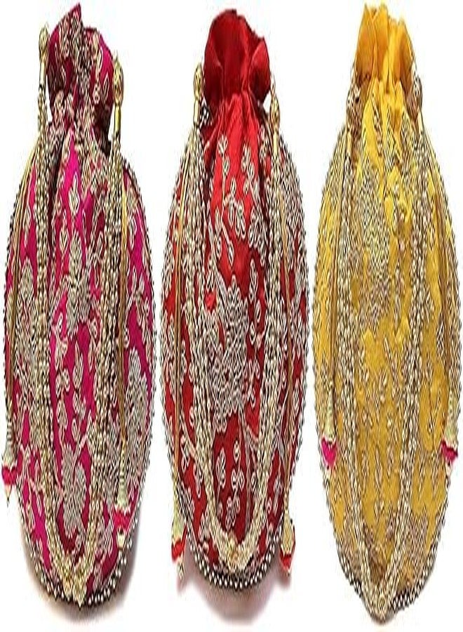 Pamidhar Ethnic Designer Embroidered Potli Bag for Women with Pearl Handle Handmade Bridal Batwa Wristlet for Weddings & Parties (Multicolor) - Image 3