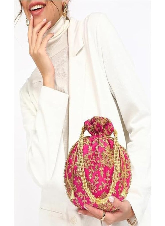Pamidhar Ethnic Designer Embroidered Potli Bag for Women with Pearl Handle Handmade Bridal Batwa Wristlet for Weddings & Parties (Multicolor) - Image 5