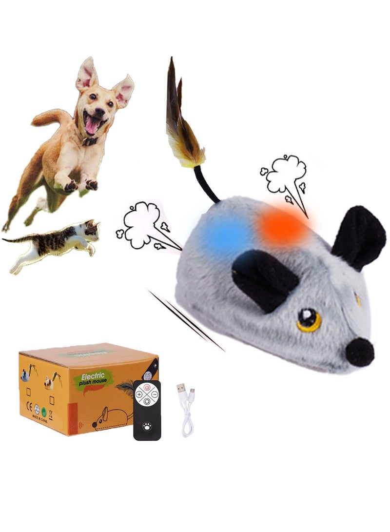 Interactive Escaping Mice Squeaky Cat Toys with Lights & Auto-Turn, Rechargeable Moving Dog Toys Remote Control Pet Toy Squeaky for Small/Medium/Large Dogs & Cats - Gray - Image 1