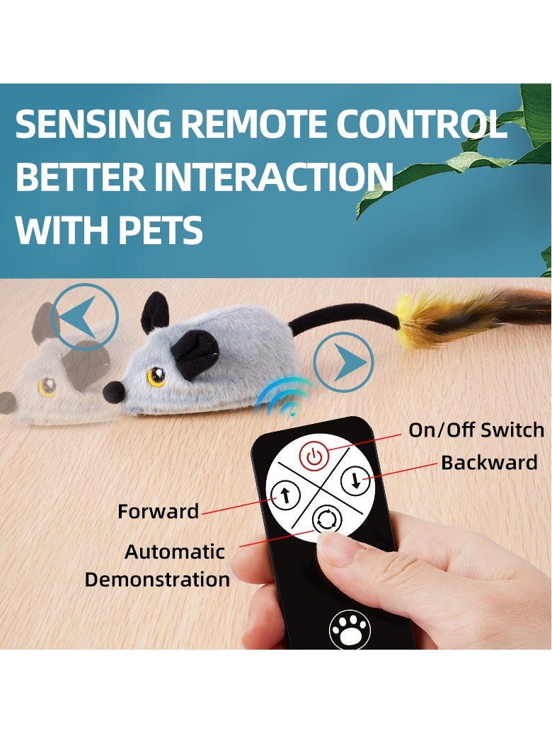Interactive Escaping Mice Squeaky Cat Toys with Lights & Auto-Turn, Rechargeable Moving Dog Toys Remote Control Pet Toy Squeaky for Small/Medium/Large Dogs & Cats - Gray - Image 3