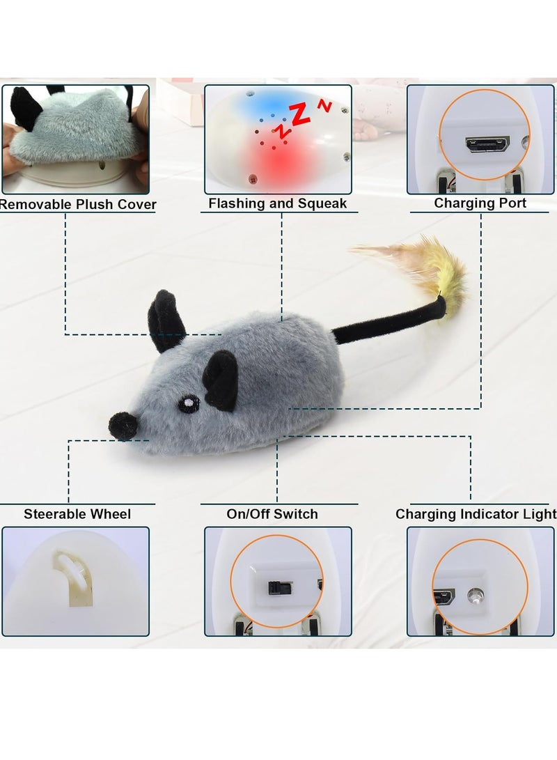 Interactive Escaping Mice Squeaky Cat Toys with Lights & Auto-Turn, Rechargeable Moving Dog Toys Remote Control Pet Toy Squeaky for Small/Medium/Large Dogs & Cats - Gray - Image 4