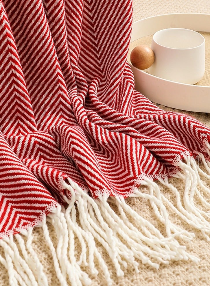 إسكدنيا شريط شرابة تصميم محبوك بطانية لينة النبيذ الأحمر - Image 3