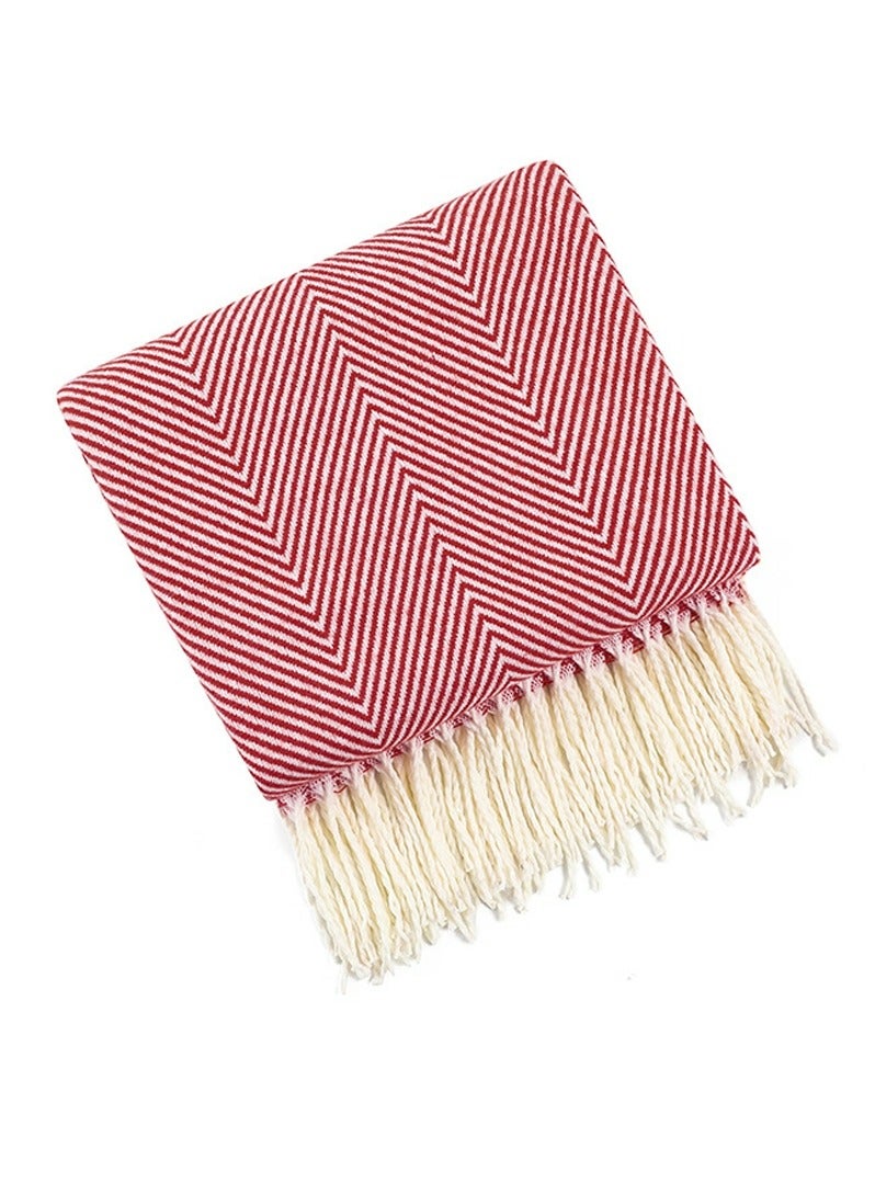 إسكدنيا شريط شرابة تصميم محبوك بطانية لينة النبيذ الأحمر - Image 4