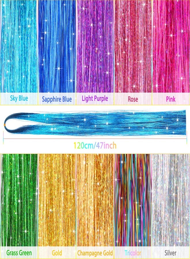 Mckanti 10 Colors Hair Tinsel Kit with Tool, 47 inch 2000 Strands Tinsel Hair Extensions for Women Girls, Fairy Hair Tinsel Glitter Sparkling Shiny Colorful Synthetic Hair for Party Daily Life Fashion - Image 4