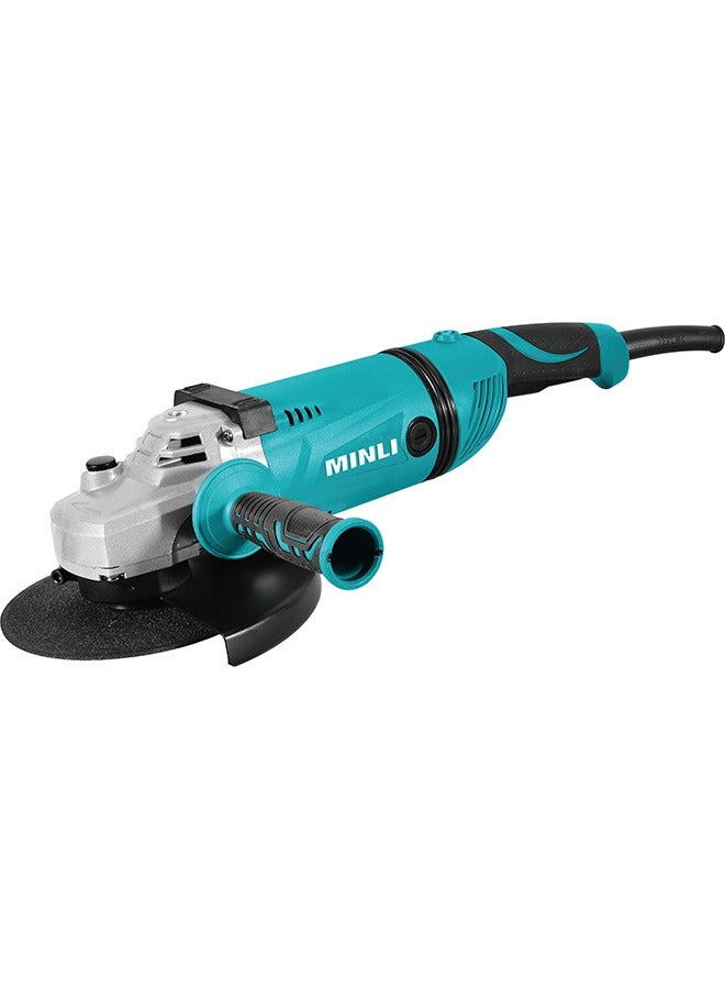 مينلى صاروخ زاوية مقاس 7 بوصة بقدرة 2600 واط، مزوّد بمقبض مضاد للاهتزاز وواقي حماية، عالي السرعة للأداء المثالي في قطع المعادن، الجلخ، إزالة الصدأ، والاستخدامات الصناعية. - Image 1