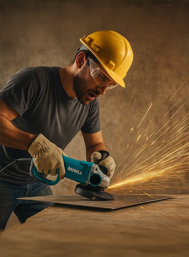 مينلى صاروخ زاوية مقاس 7 بوصة بقدرة 2600 واط، مزوّد بمقبض مضاد للاهتزاز وواقي حماية، عالي السرعة للأداء المثالي في قطع المعادن، الجلخ، إزالة الصدأ، والاستخدامات الصناعية. - Image 4