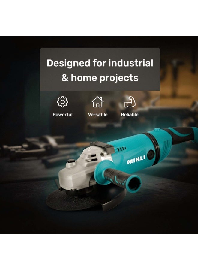 مينلى صاروخ زاوية مقاس 7 بوصة بقدرة 2600 واط، مزوّد بمقبض مضاد للاهتزاز وواقي حماية، عالي السرعة للأداء المثالي في قطع المعادن، الجلخ، إزالة الصدأ، والاستخدامات الصناعية. - Image 5
