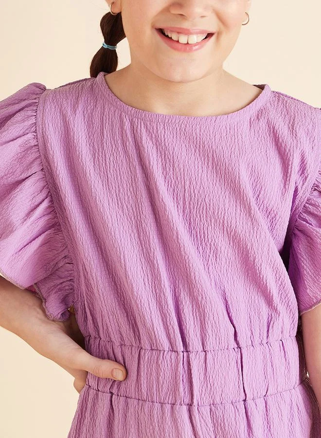 Styli Textured Ruffle Detail Wide Leg Jumpsuit