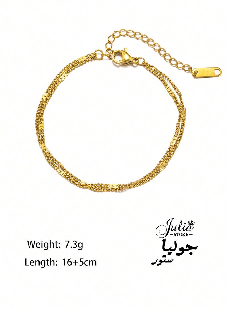 Julia Store Simple Gold Stainless Steel 8K Gold Plated Bracelet for Women Adjustable Thin Chain Handmade Simple Jewelry Gifts Unique Design Delicate for Women - Image 1