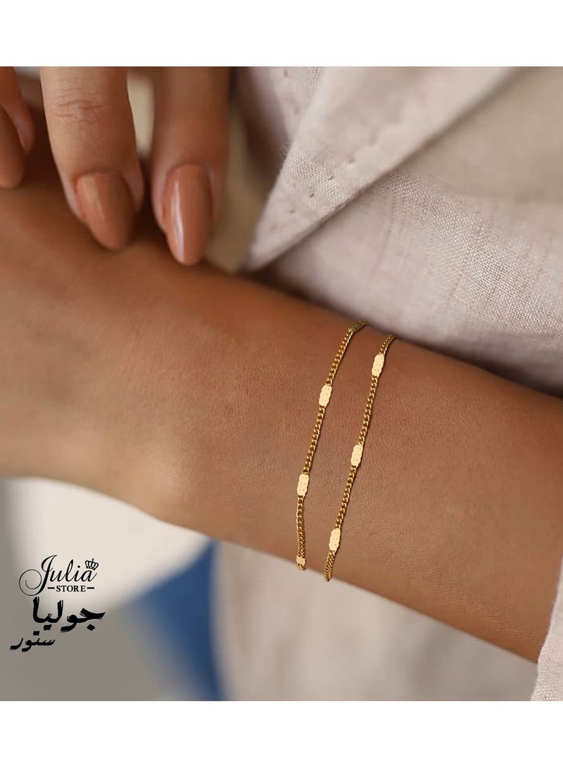 Julia Store Simple Gold Stainless Steel 8K Gold Plated Bracelet for Women Adjustable Thin Chain Handmade Simple Jewelry Gifts Unique Design Delicate for Women - Image 3