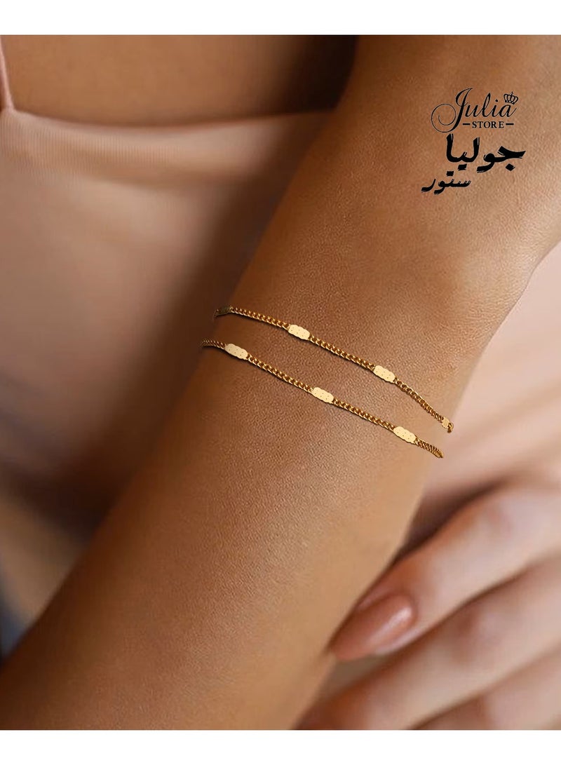 Julia Store Simple Gold Stainless Steel 8K Gold Plated Bracelet for Women Adjustable Thin Chain Handmade Simple Jewelry Gifts Unique Design Delicate for Women - Image 2