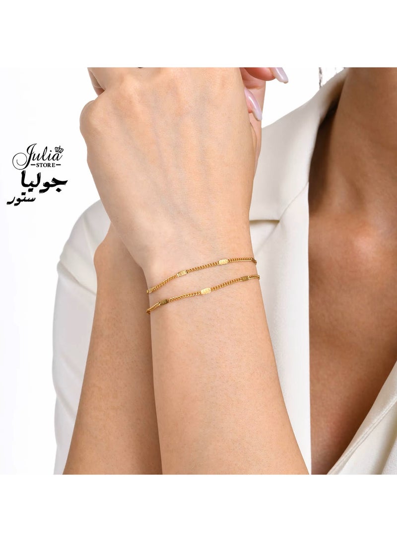 Julia Store Simple Gold Stainless Steel 8K Gold Plated Bracelet for Women Adjustable Thin Chain Handmade Simple Jewelry Gifts Unique Design Delicate for Women - Image 4