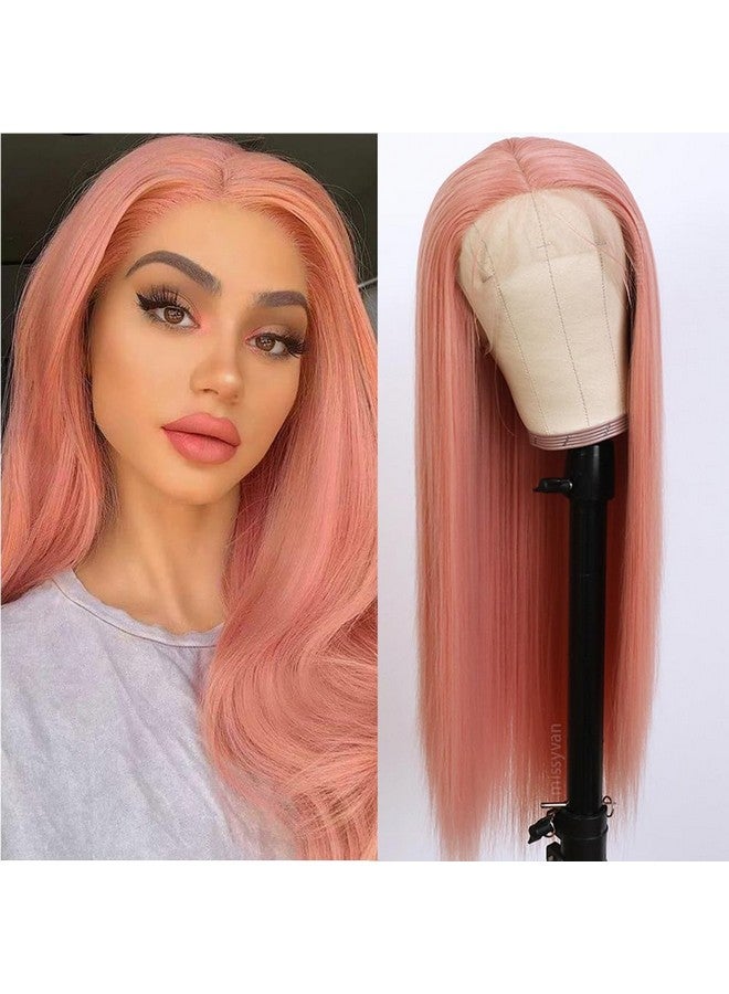 Missyvan Long Straight Hair Pink Color Lace Wigs Glueless Heat Resistant Fiber Hair Synthetic Lace Front Wigs For Fashion Women 26 Inches - Image 1