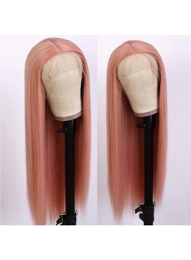 Missyvan Long Straight Hair Pink Color Lace Wigs Glueless Heat Resistant Fiber Hair Synthetic Lace Front Wigs For Fashion Women 26 Inches - Image 2