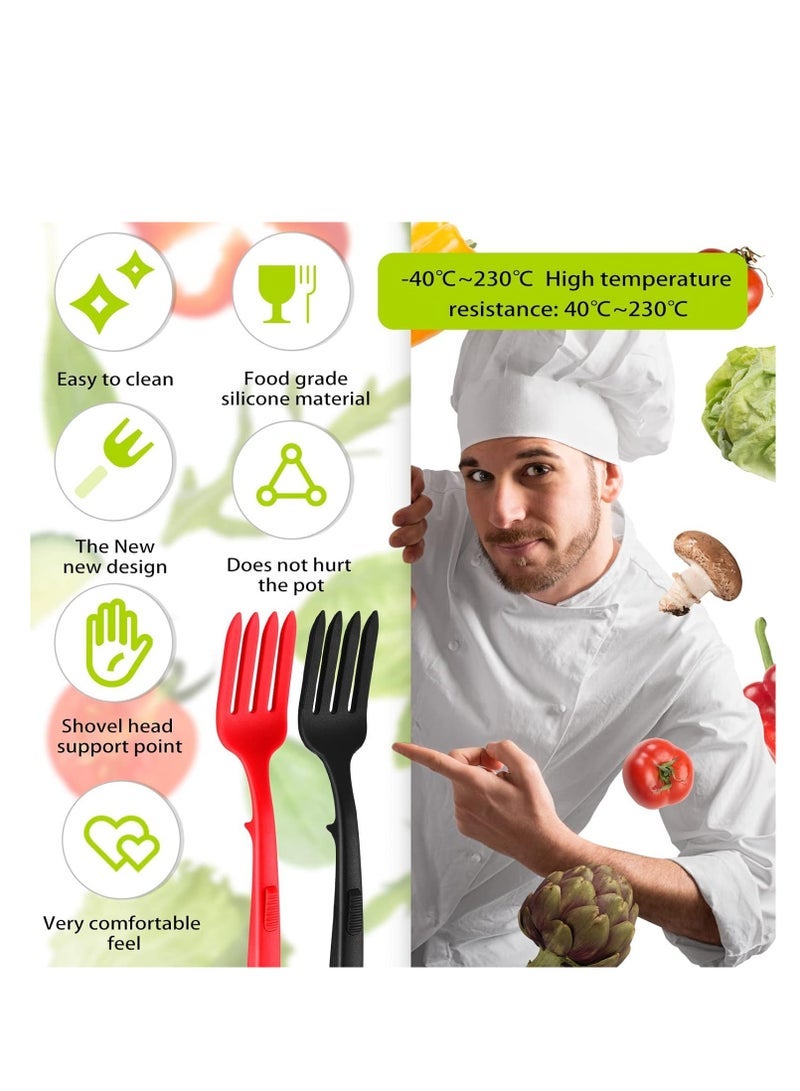كابتن تيك Silicone Flexible Fork, Silicone Fork, Heat-Resistant Cooking Fork Dishwasher Safe Blending Fork Kitchen Non Stick Fork Ultimate Fork for Mix Ingredients, Mash Food, Whisk Eggs (Red, Black) (2 Pcs) - Image 4