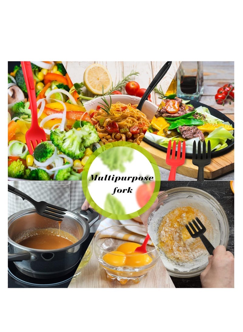 كابتن تيك Silicone Flexible Fork, Silicone Fork, Heat-Resistant Cooking Fork Dishwasher Safe Blending Fork Kitchen Non Stick Fork Ultimate Fork for Mix Ingredients, Mash Food, Whisk Eggs (Red, Black) (2 Pcs) - Image 5