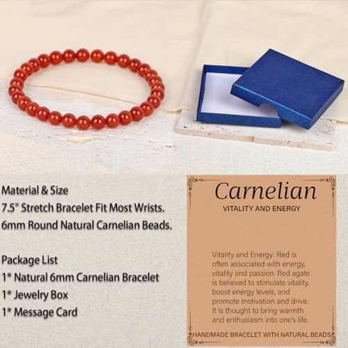 LPBeads Handmade Natural Gemstone Stretch Elastic 6m Carnelian Bracelet Healing Crystal Round Stone Beads Jewelry Gifts for Women Men - Image 4
