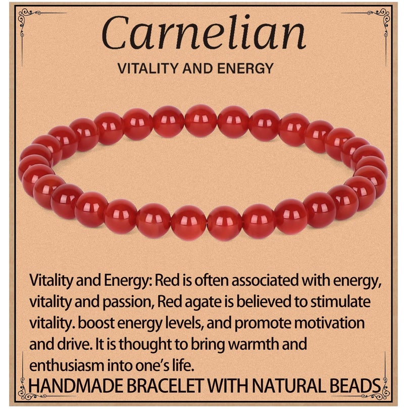 LPBeads Handmade Natural Gemstone Stretch Elastic 6m Carnelian Bracelet Healing Crystal Round Stone Beads Jewelry Gifts for Women Men - Image 1