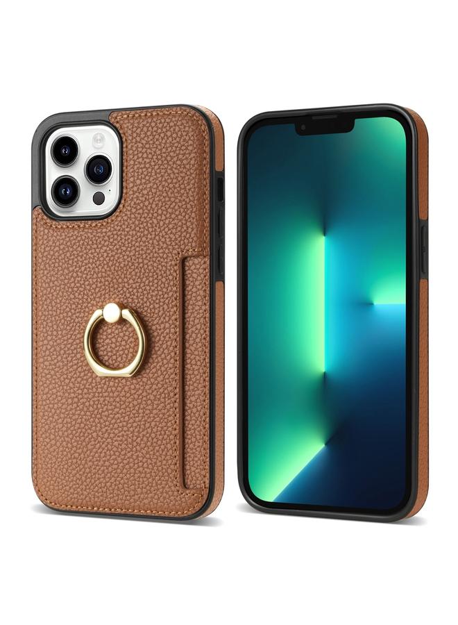 S-TOP Case For iPhone 13 Pro Max Ring Card Litchi Leather Back Phone Case - Image 2