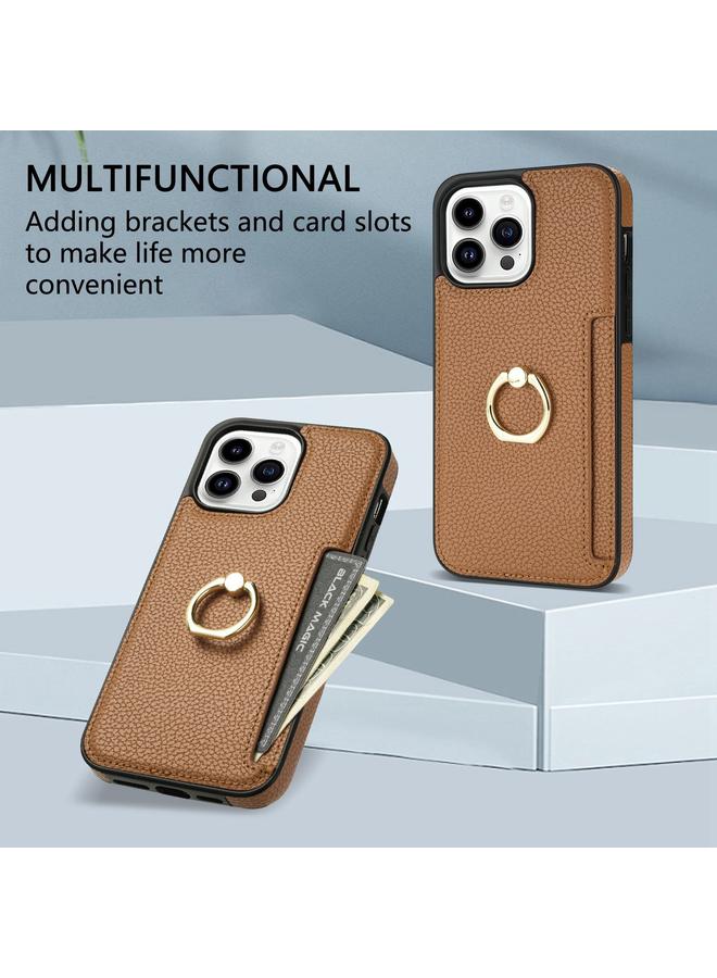 S-TOP Case For iPhone 13 Pro Max Ring Card Litchi Leather Back Phone Case - Image 5