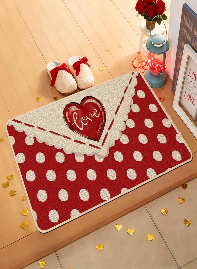 Baccessor Valentines Day Door Mat Love Heart Envelope Polka Dots Red Decorative Outdoor Mat Non Slip Rubber Backing for Entrance Seasonal Outside Indoor Front Kitchen Decortion 17 x 29 Inch - Image 2