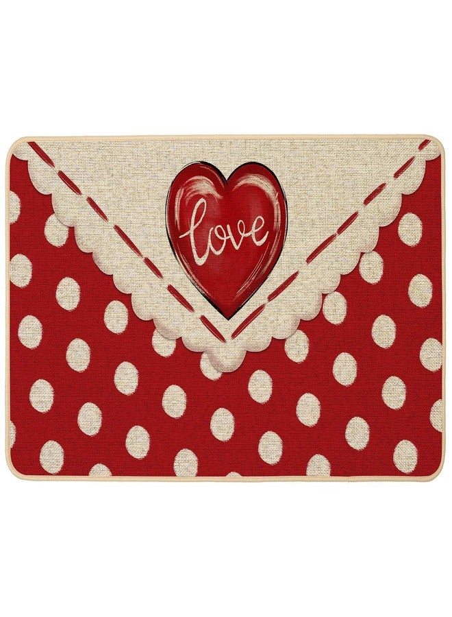 Baccessor Valentines Day Door Mat Love Heart Envelope Polka Dots Red Decorative Outdoor Mat Non Slip Rubber Backing for Entrance Seasonal Outside Indoor Front Kitchen Decortion 17 x 29 Inch - Image 1