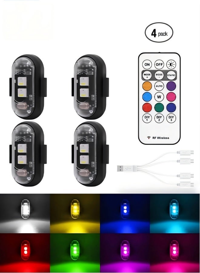 Wireless LED Lights for Car 4PCS with Remote Control, Wireless LED Strobe Lights 8 Colors USB Charge IP65 Waterproof Anti-Collision for Car Motorcycle Drone RC Aircraft Bike (4) - Image 1