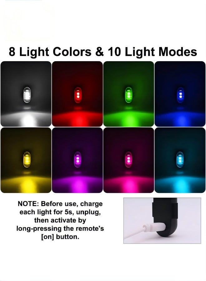 Wireless LED Lights for Car 4PCS with Remote Control, Wireless LED Strobe Lights 8 Colors USB Charge IP65 Waterproof Anti-Collision for Car Motorcycle Drone RC Aircraft Bike (4) - Image 3