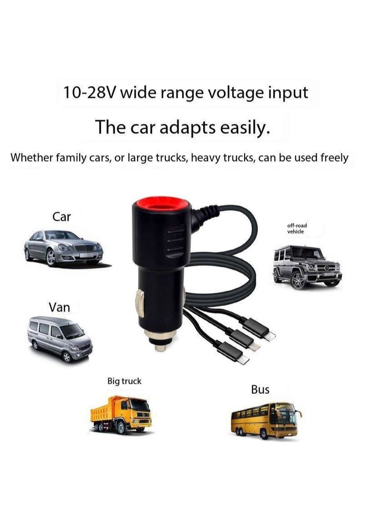 Quick Charge Car Charger,  Car Charger 3 in 1 Fast Charging Cord for iPhone  Samsung  , iPad,for Most Cars (Black) - Image 5