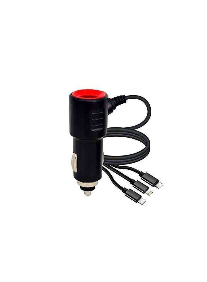 Quick Charge Car Charger,  Car Charger 3 in 1 Fast Charging Cord for iPhone  Samsung  , iPad,for Most Cars (Black) - Image 1