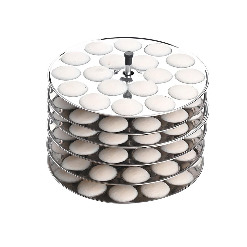 AadiVeer AadiVeer Premium Stainless Steel 6 Mini Idli Plates Mini Idli Stand Mini Idli Maker 108 Idlies With Stand Silver