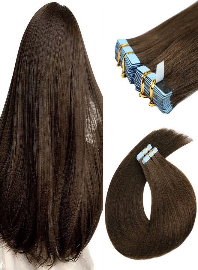 FAAAL 18 Inch Tape in Hair Extensions - Invisible Straight Human Hair for Women, 20 Pcs/50g Seamless Skin Weft, #4 Chocolate Brown Real Hair Extension Tape Ins - Image 1