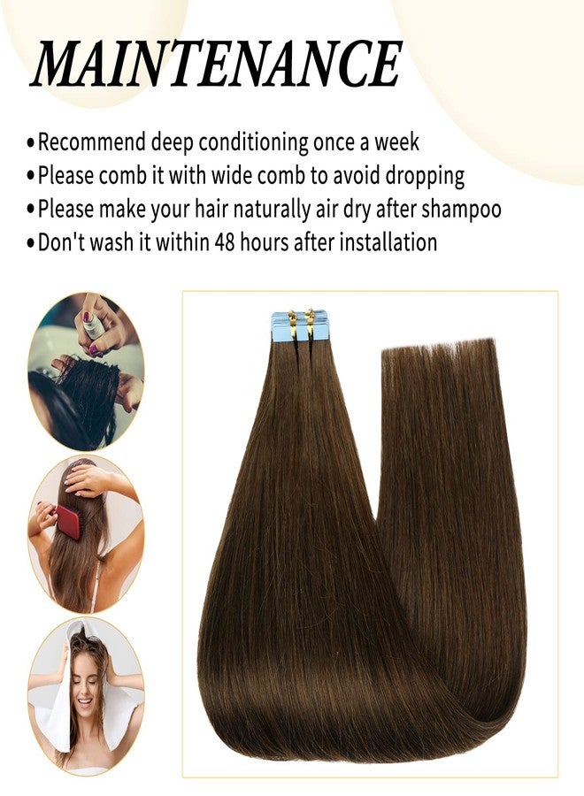 FAAAL 18 Inch Tape in Hair Extensions - Invisible Straight Human Hair for Women, 20 Pcs/50g Seamless Skin Weft, #4 Chocolate Brown Real Hair Extension Tape Ins - Image 5