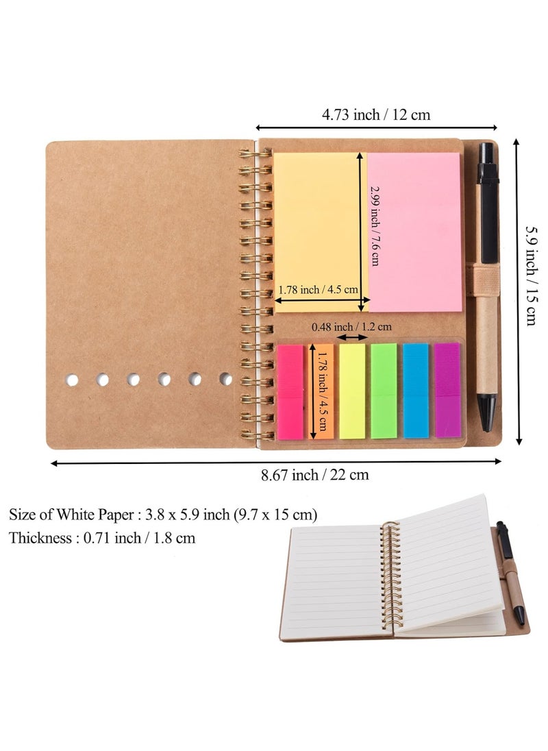 Generic 3 Packs Spiral Notebook Steno Pads Lined Notepad with Pen in Holder, Sticky Notes, Page Marker Colored Index Tabs Flags, 4.73"x5.9" Kraft Paper Cover Small Pocket Notebooks (3 Colors)  - Image 2