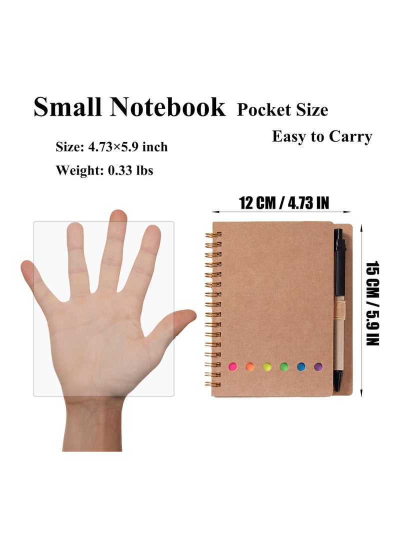 Generic 3 Packs Spiral Notebook Steno Pads Lined Notepad with Pen in Holder, Sticky Notes, Page Marker Colored Index Tabs Flags, 4.73"x5.9" Kraft Paper Cover Small Pocket Notebooks (3 Colors)  - Image 4