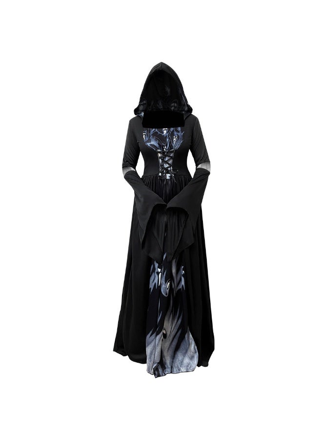 Women's Gothic Victorian Witch Vampire Dress Medieval Renaissance Halloween Cosplay Hooded Costume - Image 1